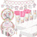 405 Pcs Blue Baby Shower Tableware Set with Plates, Napkins, Cups, Tablecloth, Banner D207772