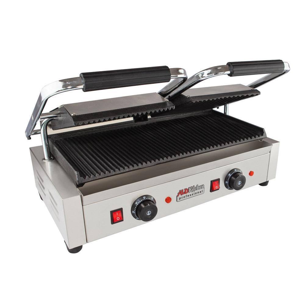 Double Panini Press Sandwich Maker with Cast-Iron Ribbed Plates Nonstick N9861