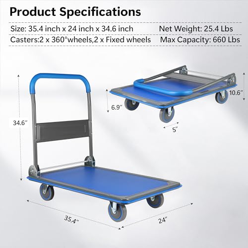 Foldable Push Cart Dolly 330 lbs. Capacity Hand Truck H8715
