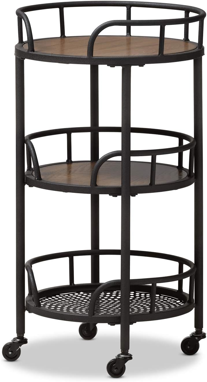 Rustic Industrial Metal and Wood Mobile Serving Cart O591362