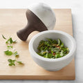 White Marble and Walnut Mortar & Pestle N6359
