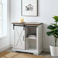 White Reclaimed Barnwood Sliding Barn Door Accent Cabinet O908540