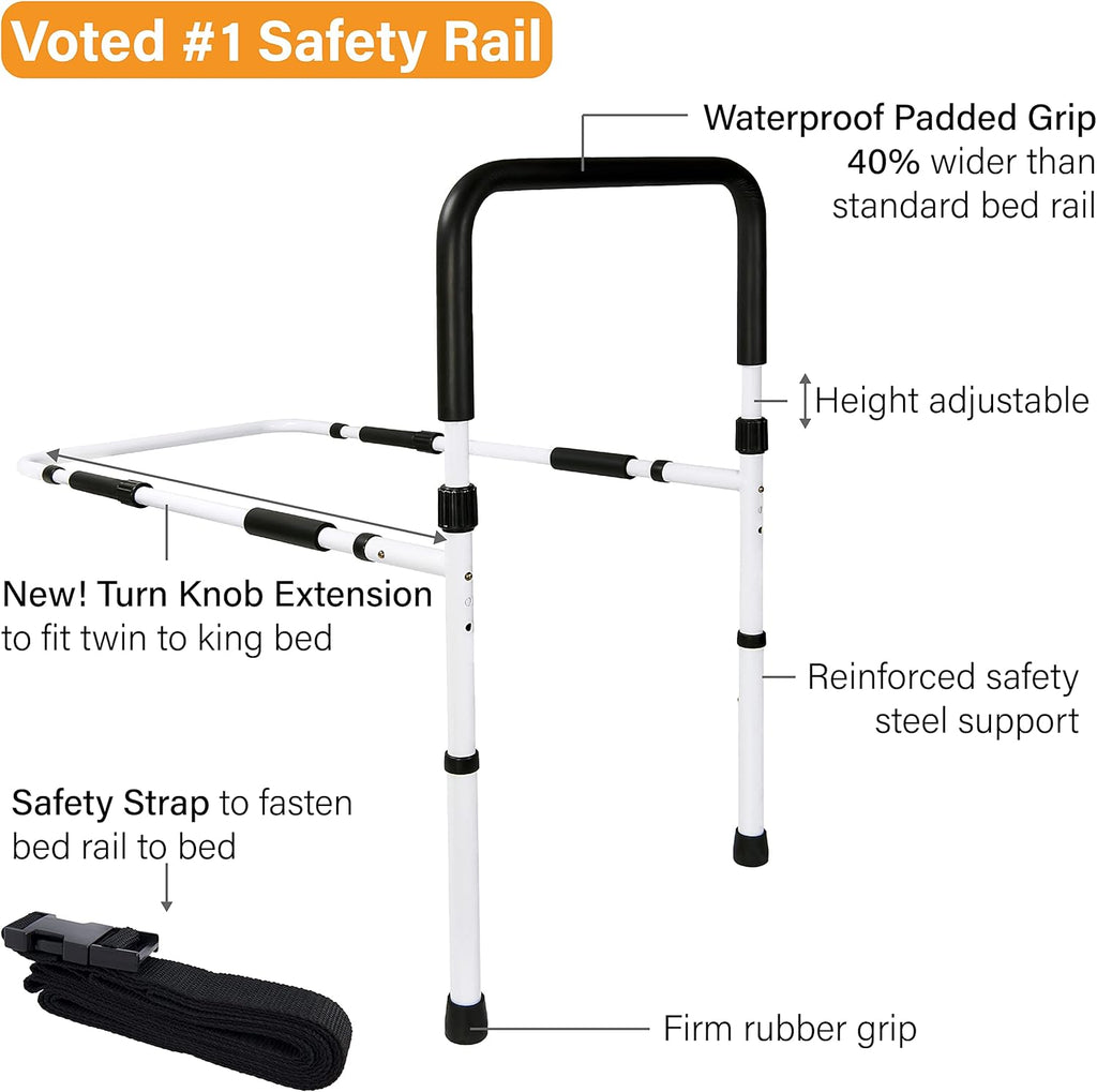Adjustable Bed Assist Rail Grab Bar, White/Black, Pack of 2 L829432