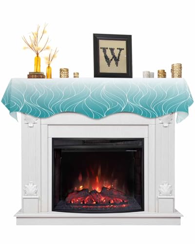 Ombre Teal Blue White Striped Mantel Runner 60 x 17 Inches P337456