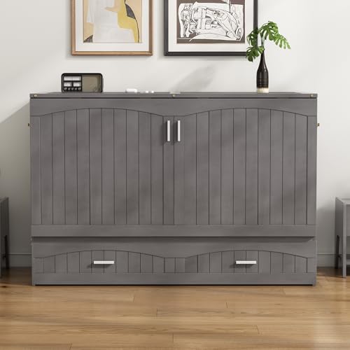 Gray Queen Size Murphy Bed with Storage Drawer W950