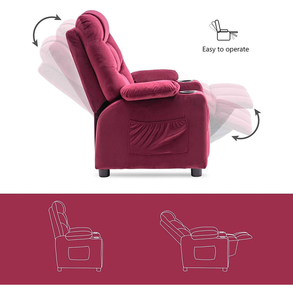 Velvet Recliner Chair with Cup Holders W84887