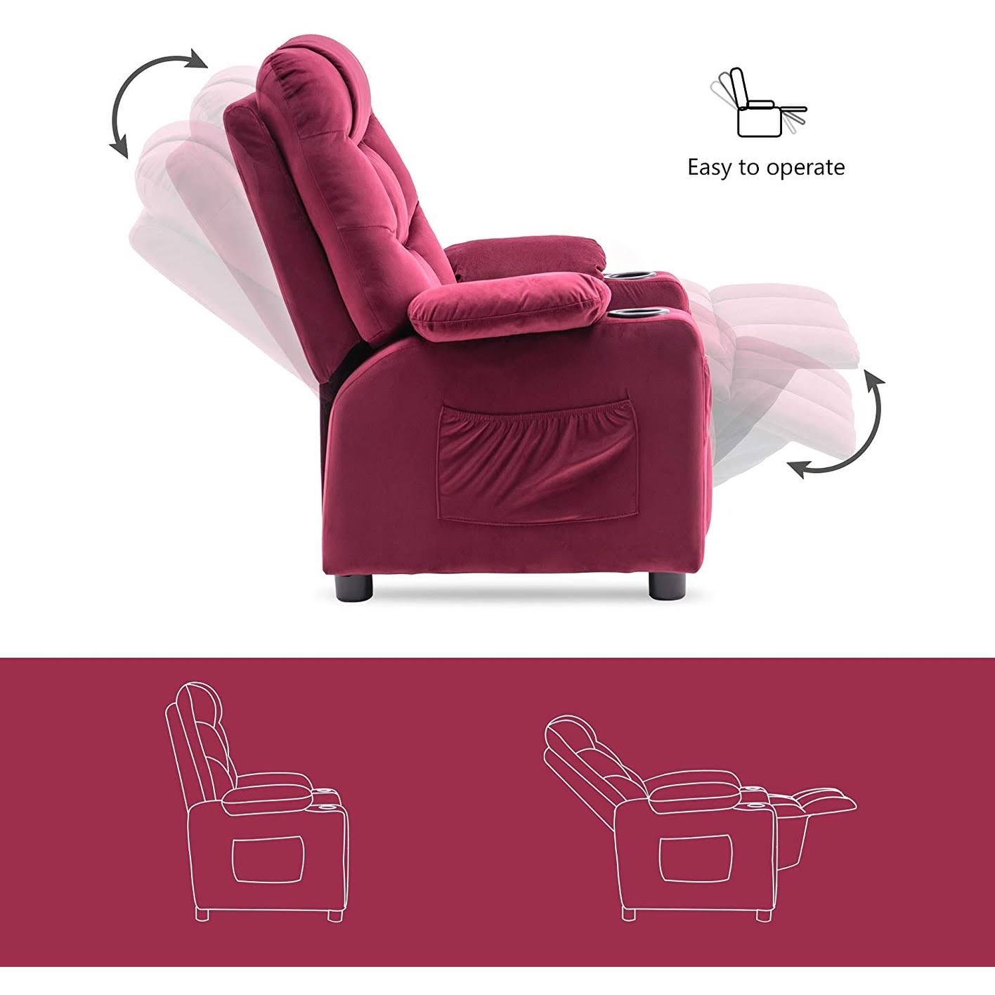Velvet Recliner Chair with Cup Holders W84887
