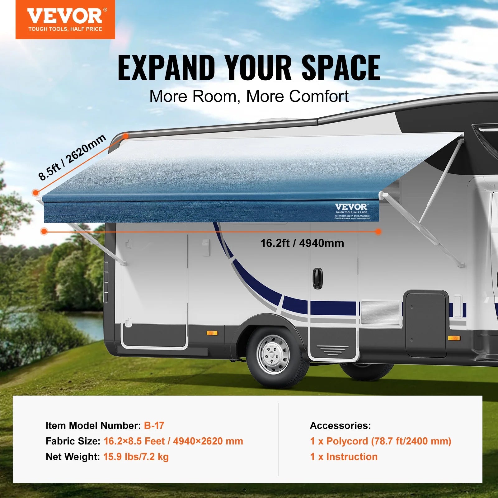 17' RV Awning Replacement Waterproof PVC Fabric T5718