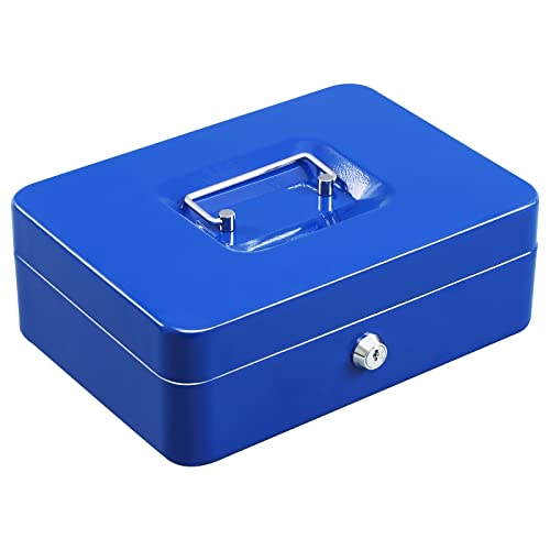 Cash Box with Money Tray and Key Lock, Metal, 13''x9.37''x3.54'', Black B76051