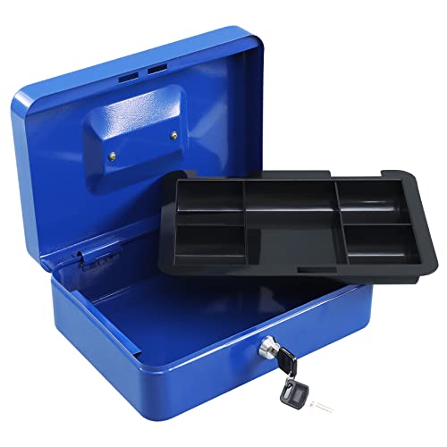 Cash Box with Money Tray and Key Lock, Metal, 13''x9.37''x3.54'', Black B76051