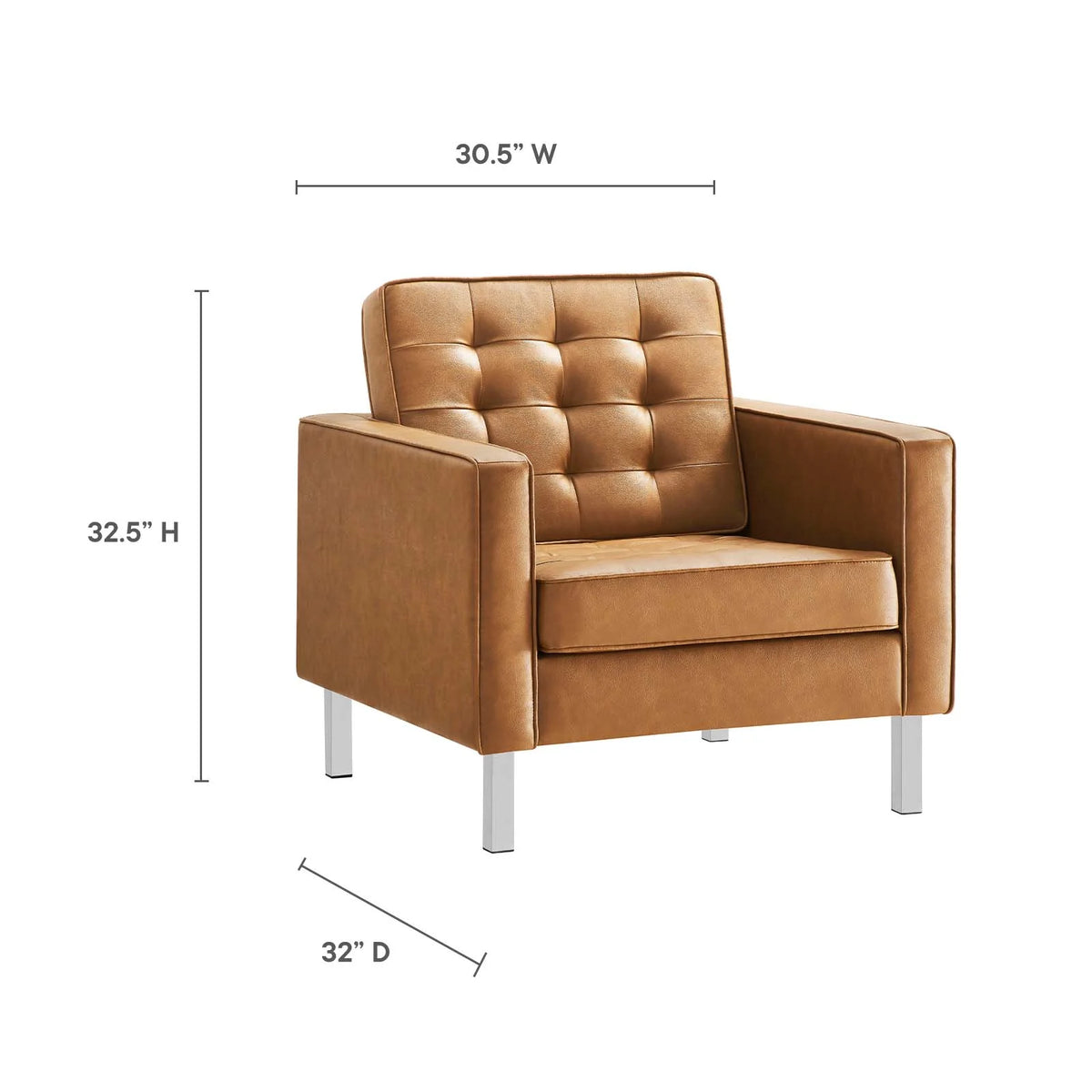 Silver Tan Tufted Vegan Leather Armchair B8072