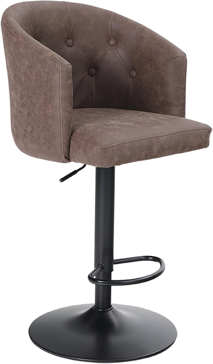 Grey PU Leather Swivel Bar Stool with Padded Back and Chromed Metal Base H413271