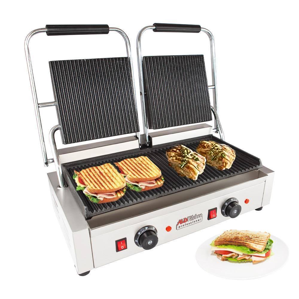 Double Panini Press Sandwich Maker with Cast-Iron Ribbed Plates Nonstick N9861