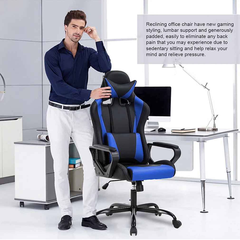 High-Back Gaming Chair with Lumbar Support (Blue) Q289