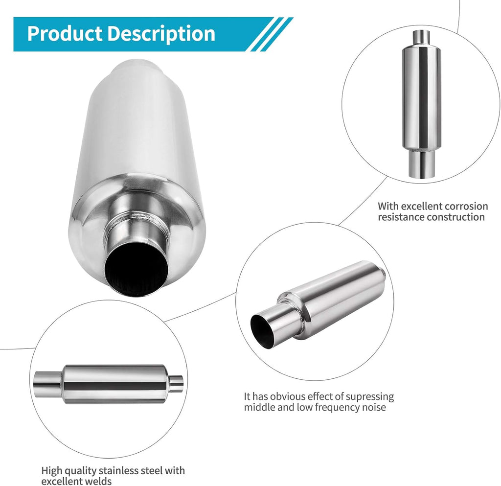 2.5" Inlet 4" Outlet Stainless Steel Muffler, 21.5" Overall Length, Pack of 2 C3506