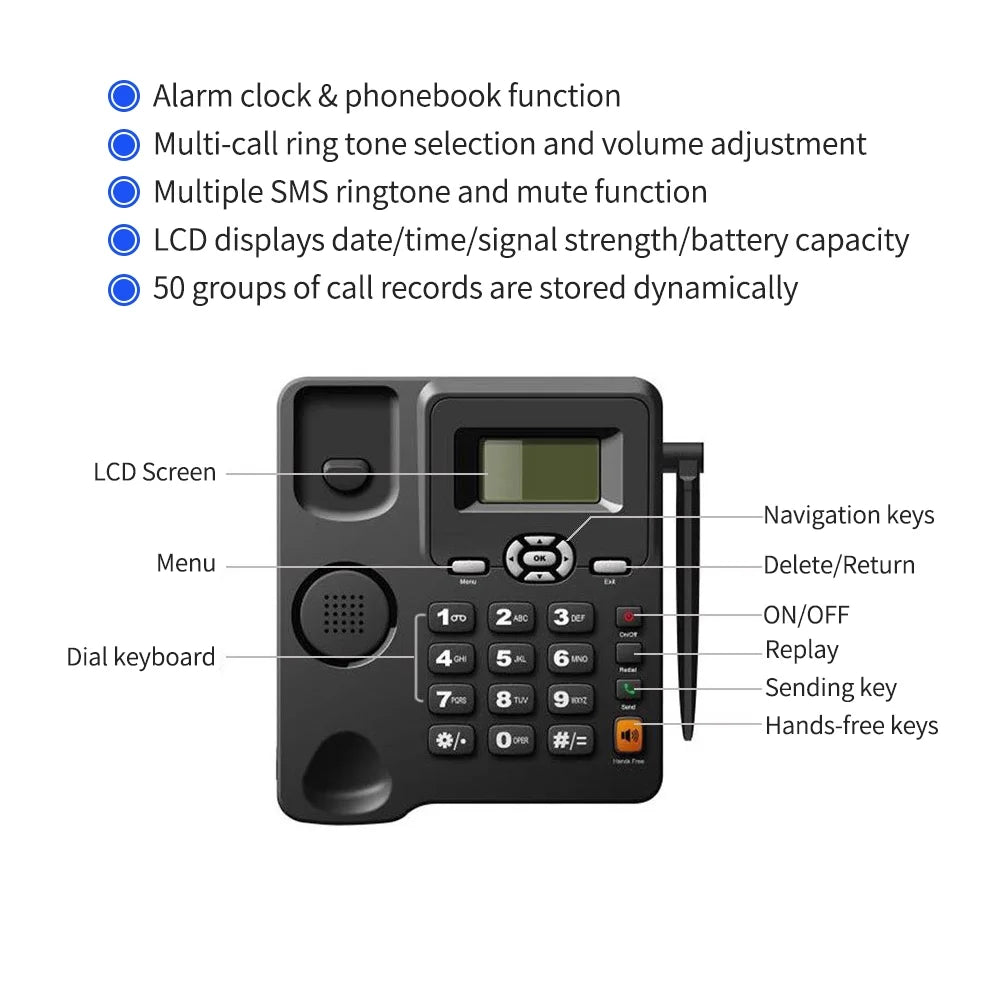 Cordless Phone Desktop Telephone Set with Dual SIM Cards Z668534
