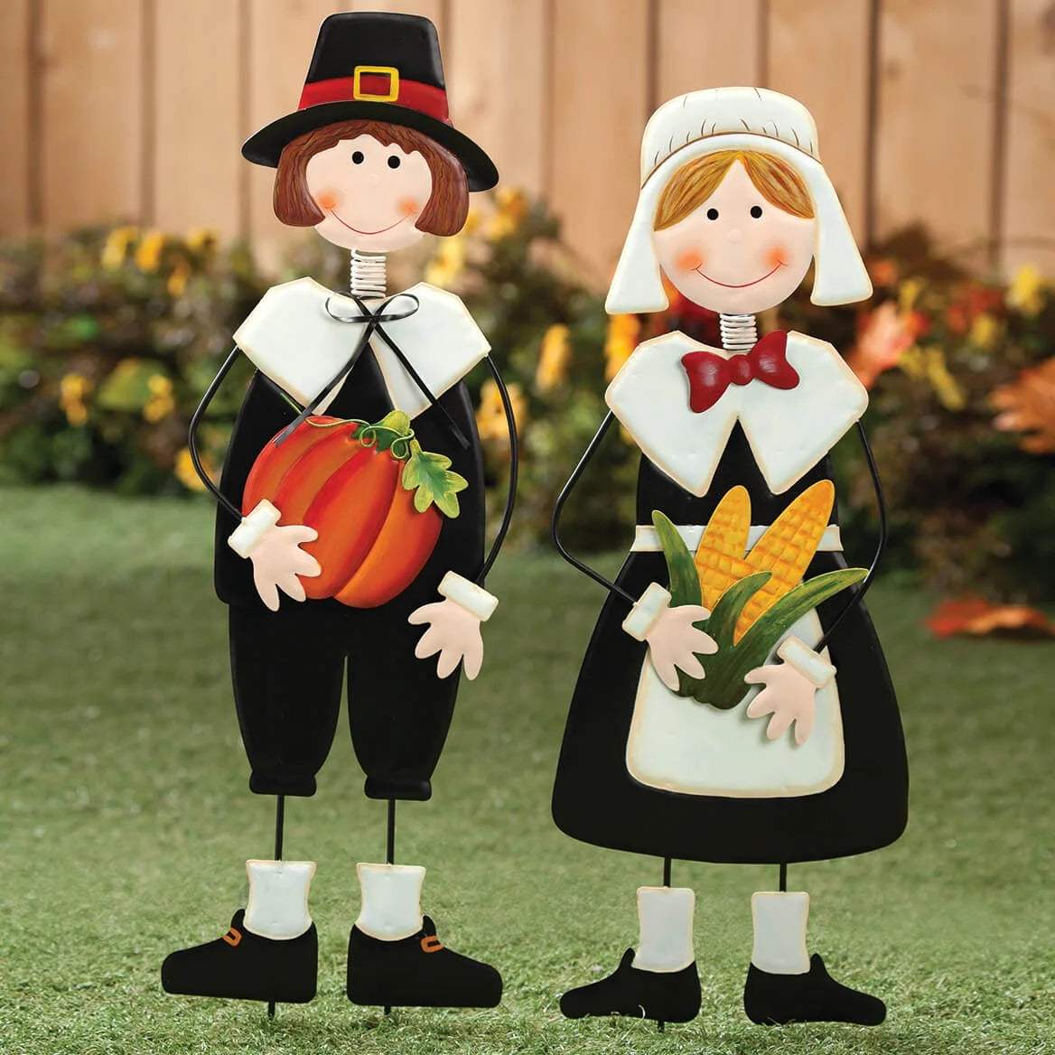 Pilgrim Boy and Girl Metal Lawn Stakes Set A255375