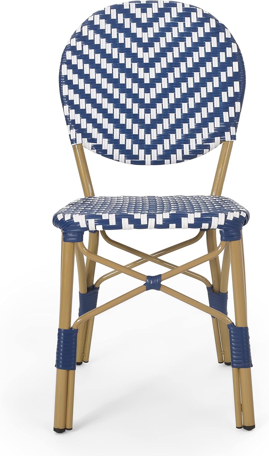 Navy Blue + White + Bamboo Finish Outdoor Bistro Chair Y899