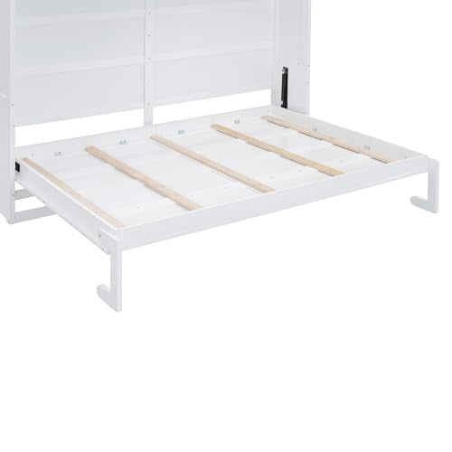 White Solid Wood Queen Murphy Bed with Cabinets D22943