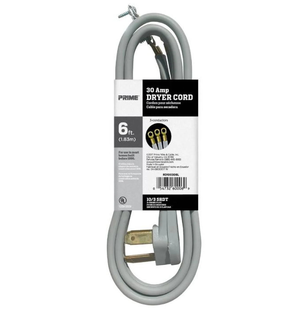 6 Feet 10/3 30 Amp Gray 3-Wire Dryer Cord (4 Pack) E2251