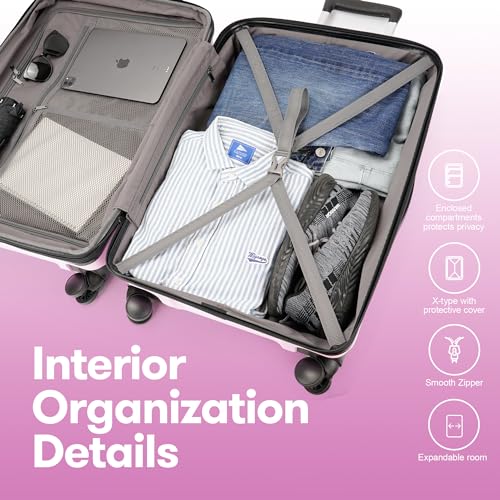 3 Piece Hardside Expandable Luggage Set with Wheels TSA Lock Light Pink U1299
