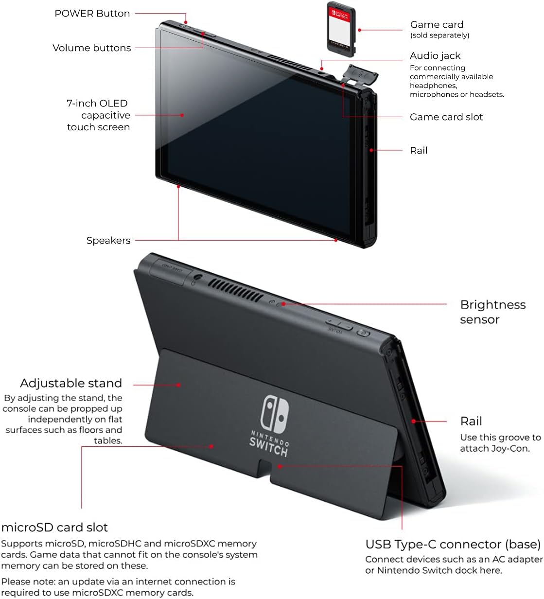 Switch OLED Model with Neon Blue and Red Joy-Con, Black Dock - 7" OLED Touchscreen, 64GB Internal Storage L29715