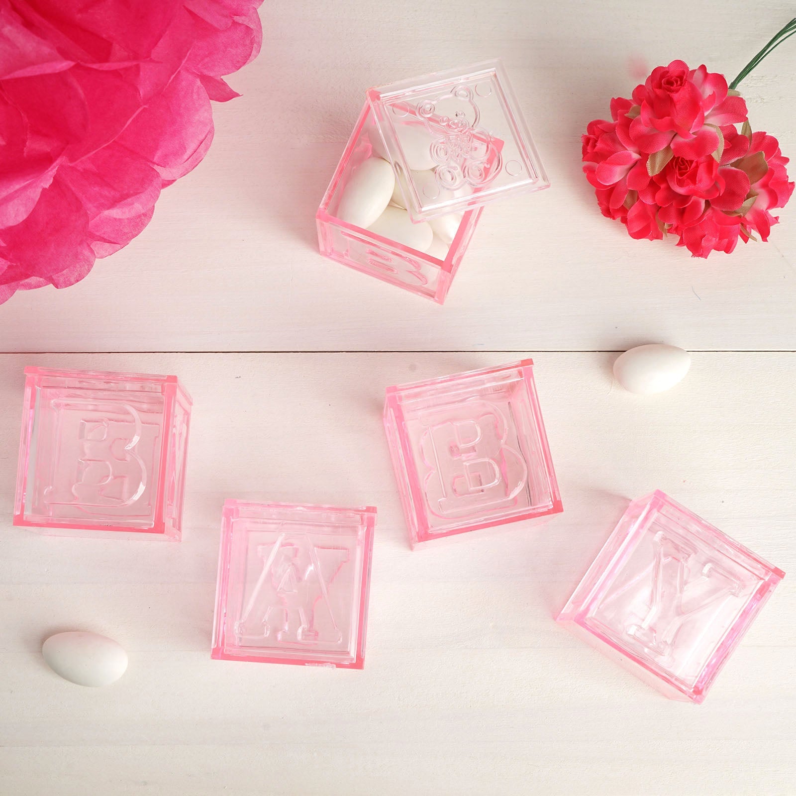Pink Fillable Baby Blocks Party Favor Gift - 12/pk T657343