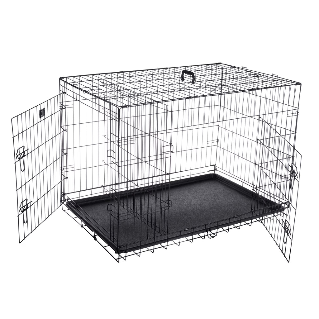 Black Collapsible Dog Crate with Divider Wall Panel W654