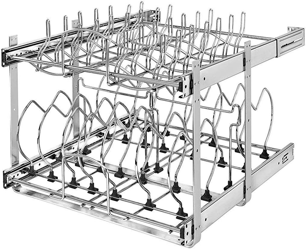 21-Inch 2-Tier Chrome Wire Pull Out Kitchen Cabinet Organizer E3335