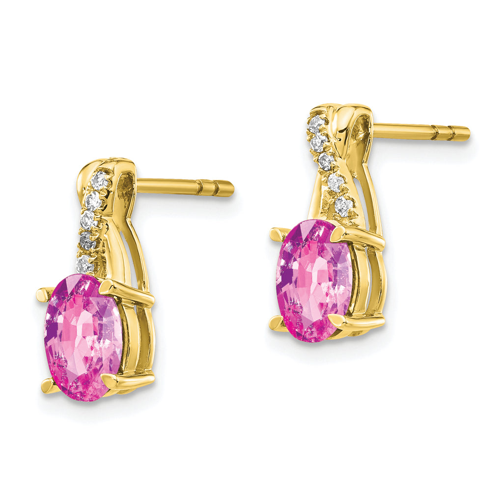 10K Yellow Gold Created Pink Sapphire and Diamond Earrings G705500