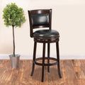 Cappuccino Wood Barstool with Panel Back and Black LeatherSoft Swivel Seat B322028