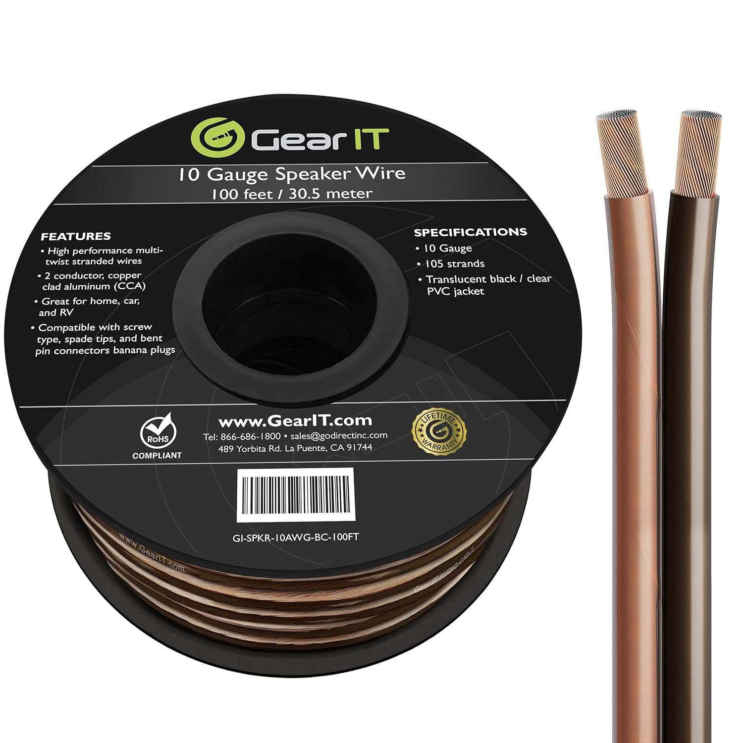 10 Gauge 100 Feet Copper Clad Aluminum Speaker Wire E61102