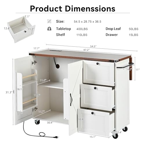 Black Rolling Kitchen Island Cart with Storage, 2 Drawers, 2 Cabinet P695