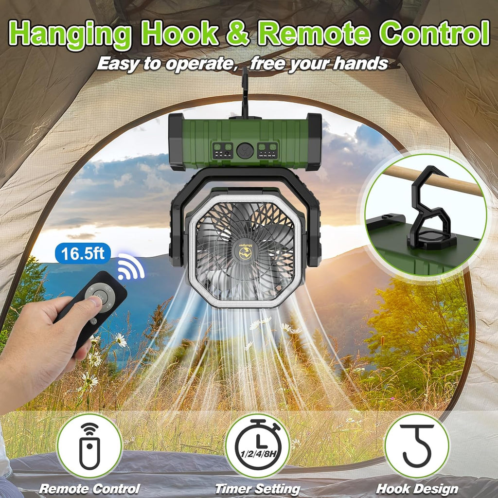 20000mAh Rechargeable Portable Camping Fan with LED Lantern T96100