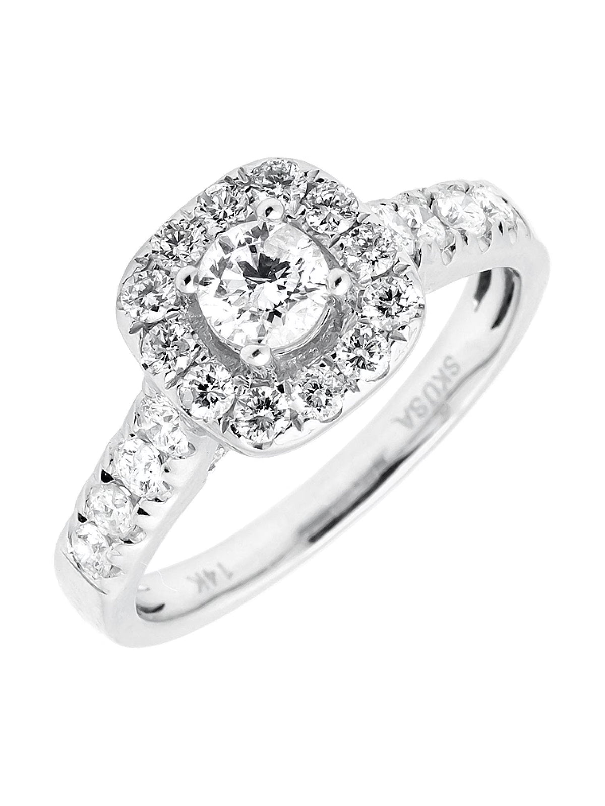 14K White Gold Cushion Halo Diamond Engagement Ring 1.0ct N6850