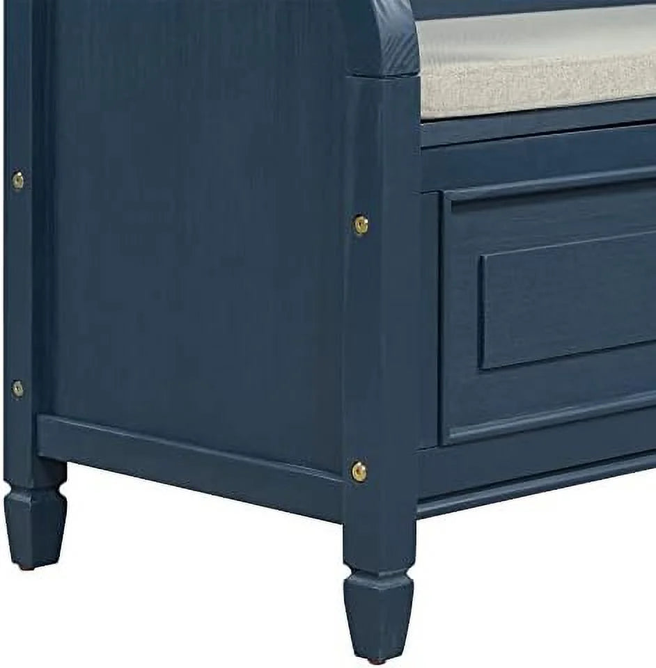 Rustic Entry Bench with Hidden Compartments and Removable Cushion (Antique Navy) K446621