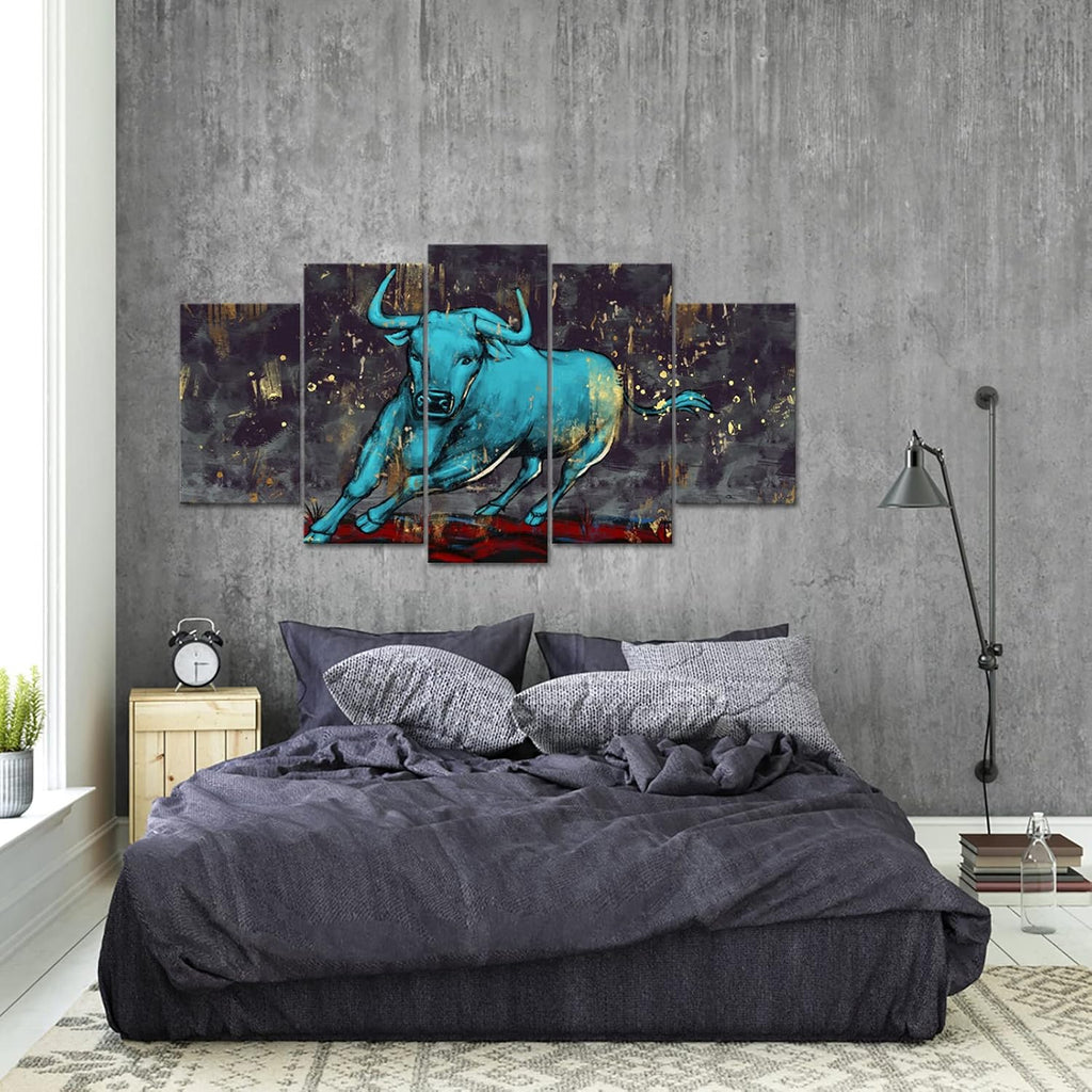 Teal Bull Canvas Art Print Ready to Hang S643