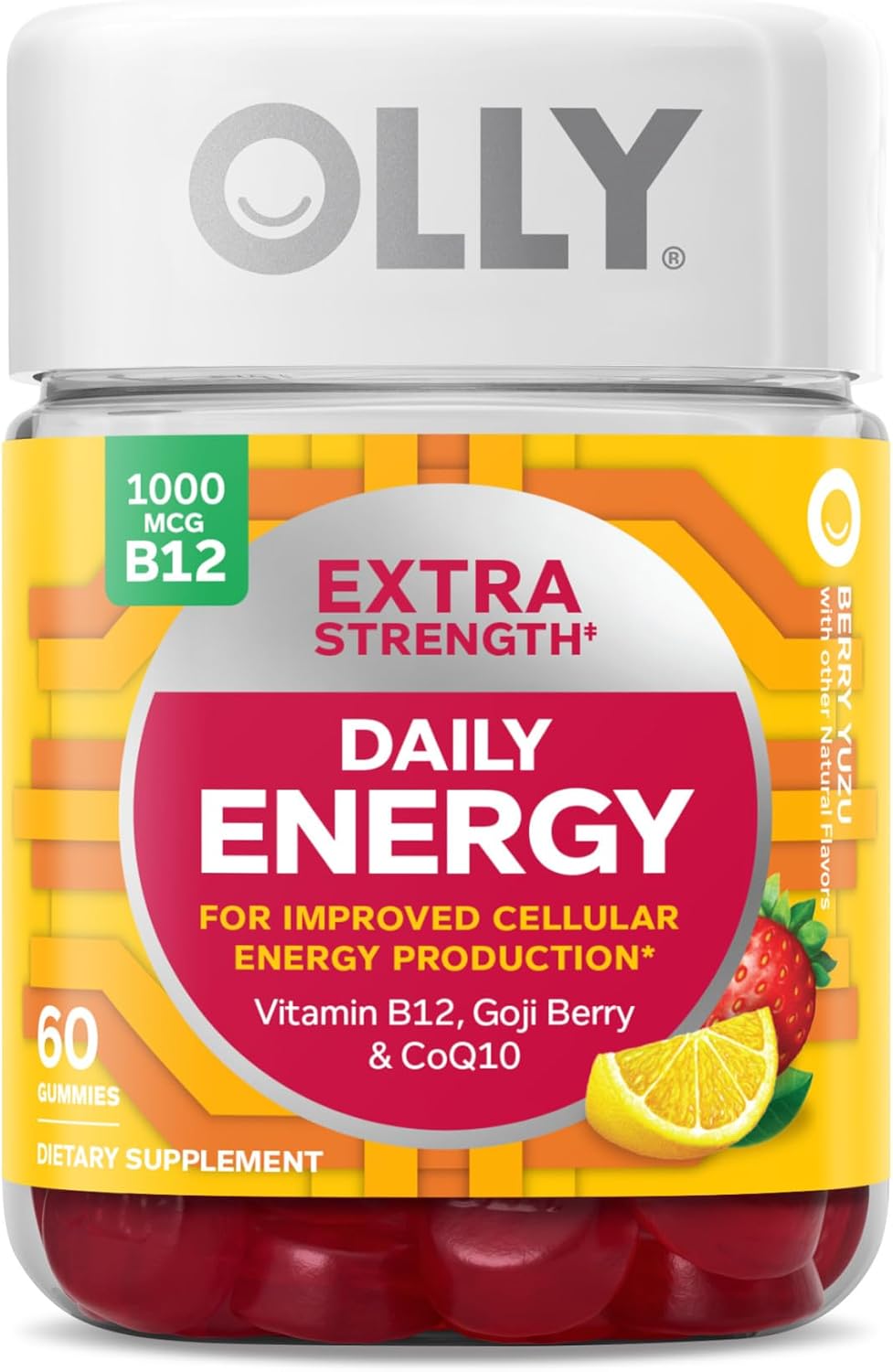 Extra Strength Daily Energy Gummy, Caffeine Free, 1000mcg Vitamin B12, CoQ10, Goji Berry & Undeniable Beauty Gummy, Biotin, Vitamin C, Keratin, Chewable Supplement X531073
