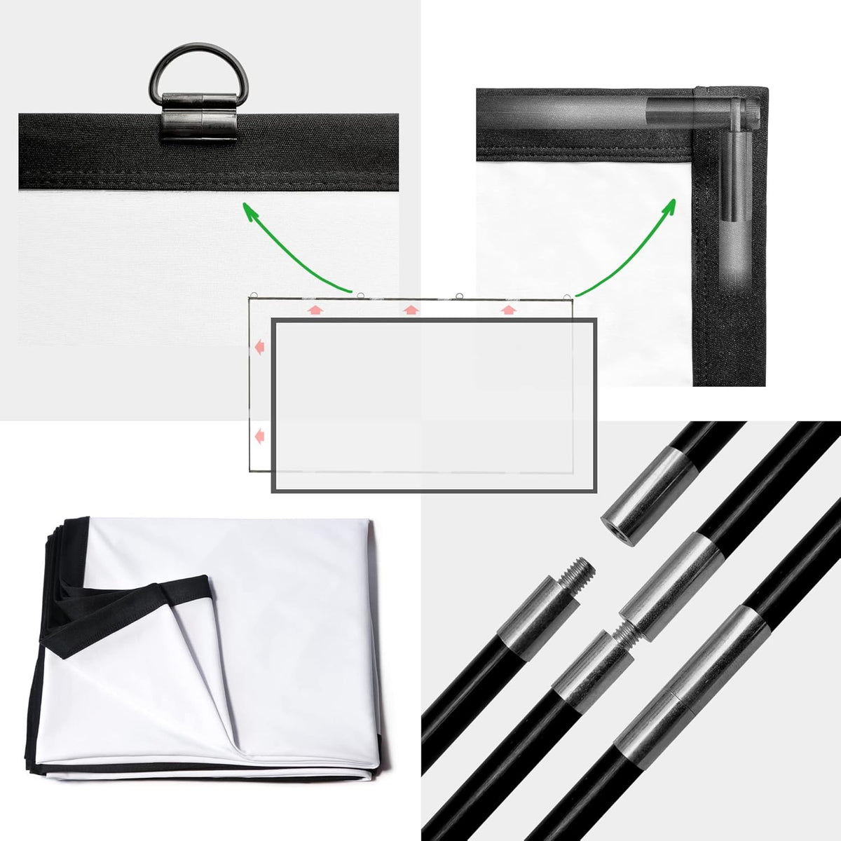 Foldable Projector Screen 120 inch 16:9 HD 4K Anti-Crease Black Backing Portable Projection Screen Pack of 2 M470