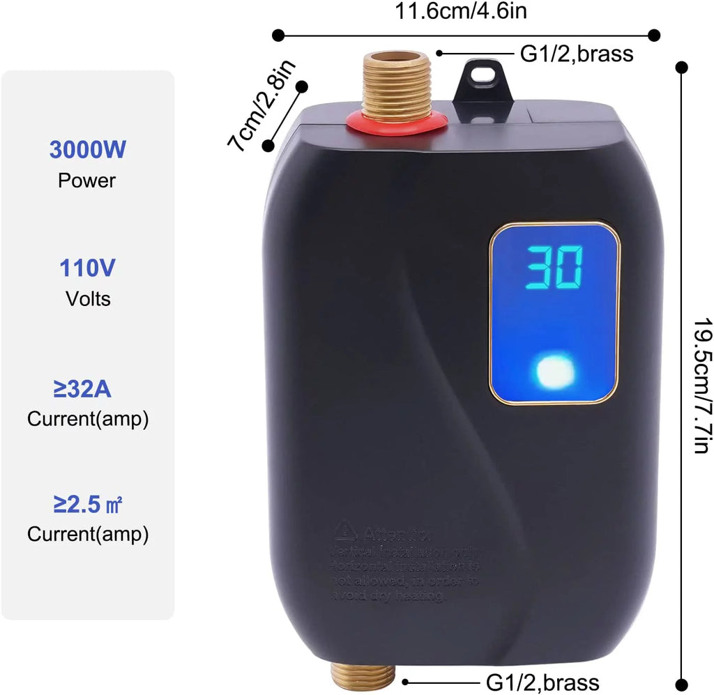 Thermostatic Tankless Electric Water Heater 110V 3000W Mini Instant Hot Water N680