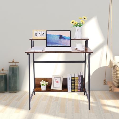 Retro 31.5 Inch Compact Computer Desk with Storage K70297