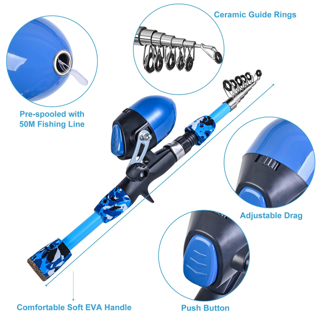 Kids Fishing Rod and Reel Combo with Collapsible Stool, Landing Net, and Tackle Box N177