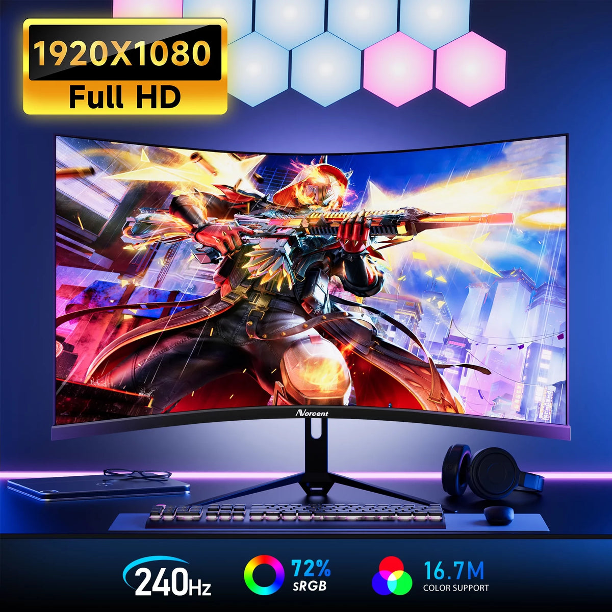 27-inch FHD VA Curved Gaming Monitor, 240Hz Refresh Rate, 1ms DisplayPort, HDMI, DP and Speakers A662