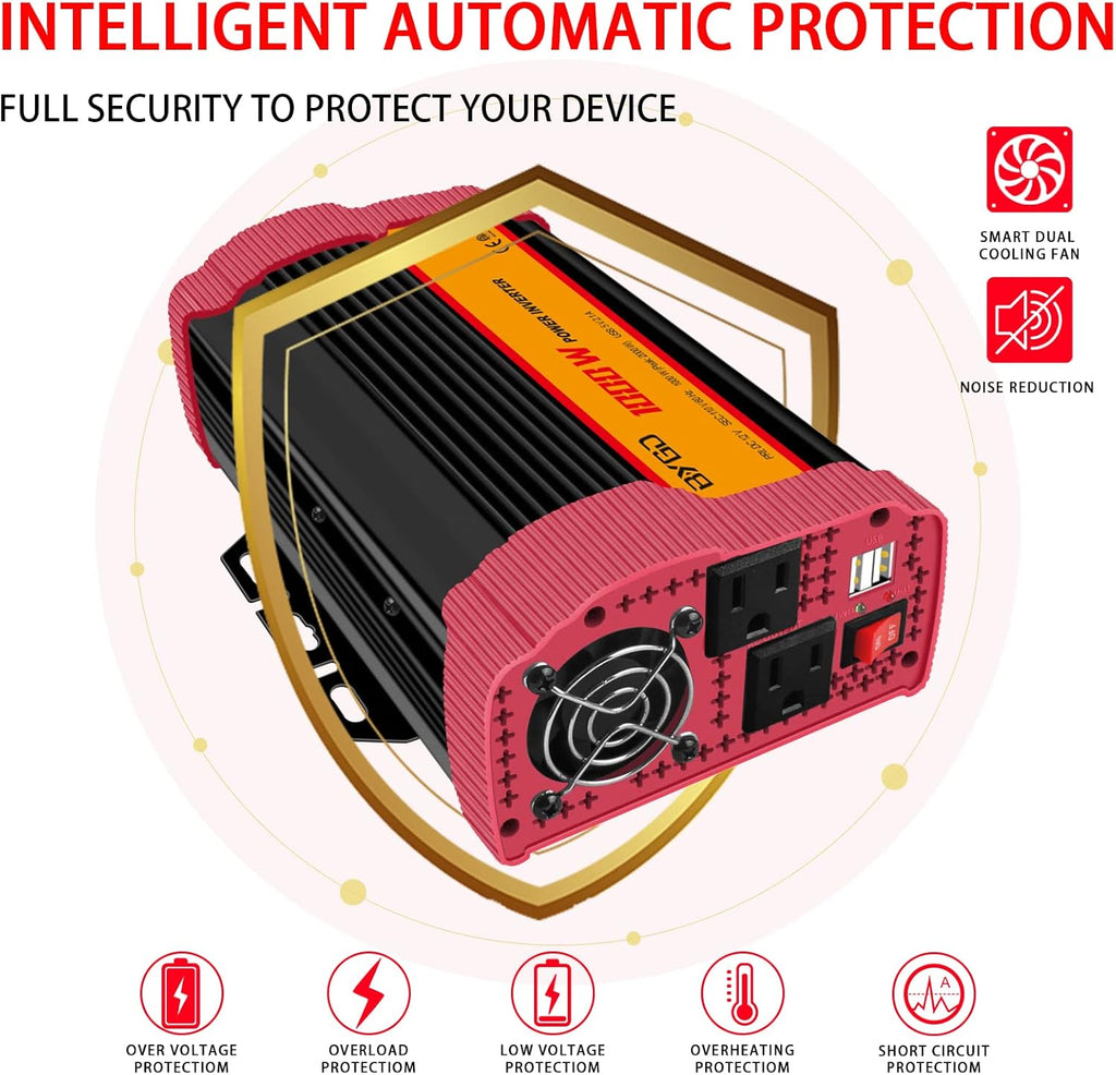 1000W Car Power Inverter DC 12V to 110V AC with 2 USB Ports M673371