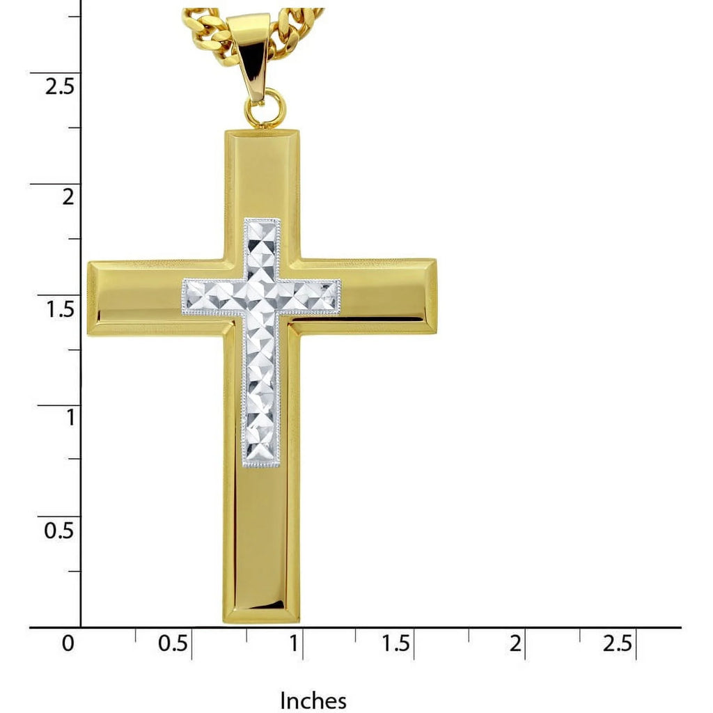 Stainless Steel Gold Tone Cross with Silver Tone Diamond Cut Cross J49960