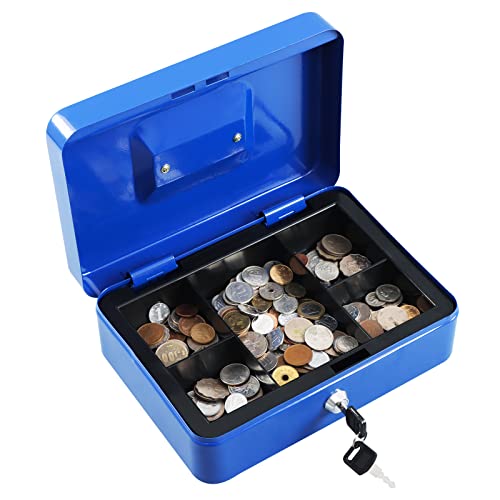 Cash Box with Money Tray and Key Lock, Metal, 13''x9.37''x3.54'', Black B76051