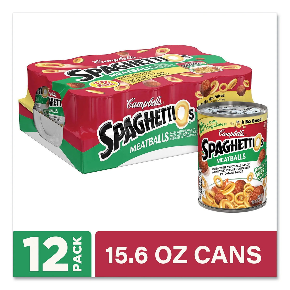15.6 Oz Canned Pasta with Meatballs, 12 Pack J862791