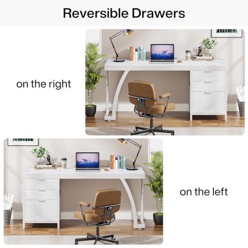 White 59-Inch Computer Desk with 3 Drawers T4067