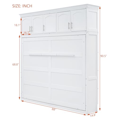 White Solid Wood Queen Murphy Bed with Cabinets D22943