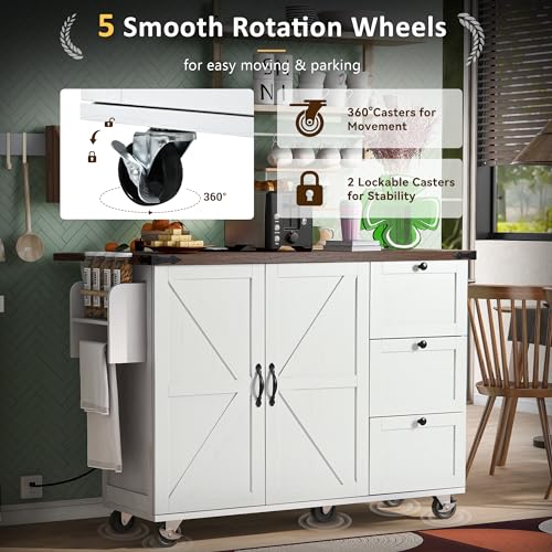 Black Rolling Kitchen Island Cart with Storage, 2 Drawers, 2 Cabinet P695